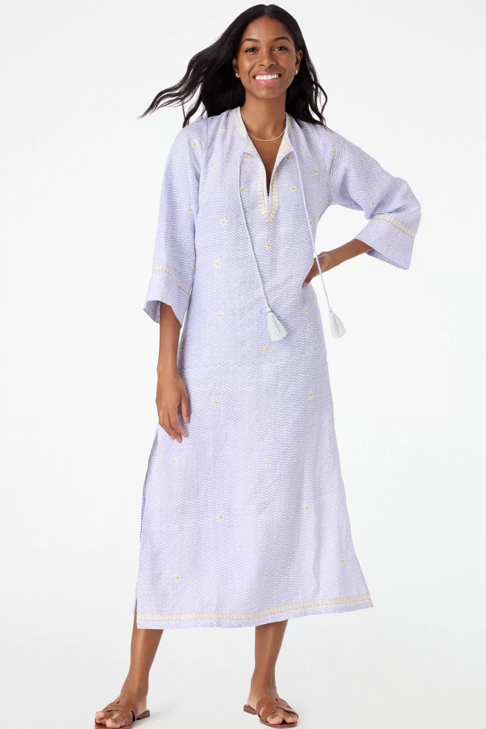 Roller Rabbit Ditsy Daisy Embroidered Punta Long Kurta Periwinkle Sale