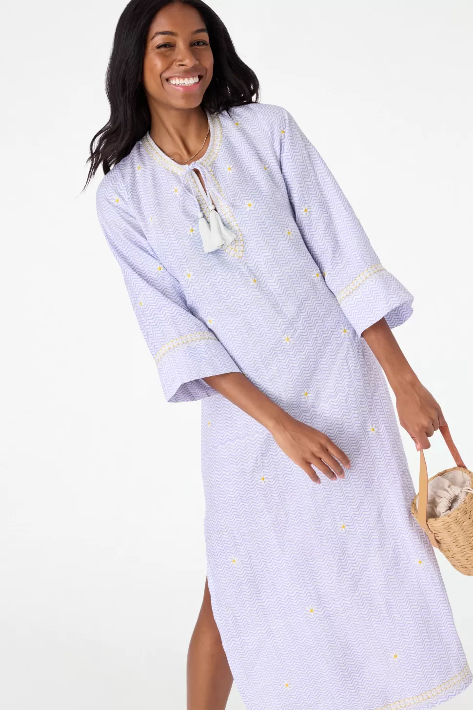 Roller Rabbit Ditsy Daisy Embroidered Punta Long Kurta Periwinkle Sale