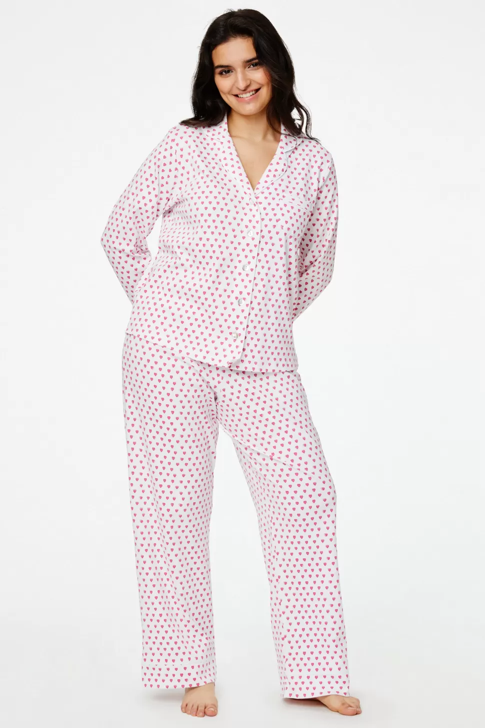 Roller Rabbit Hearts Long Sleeve Polo Pajamas Pink Shop