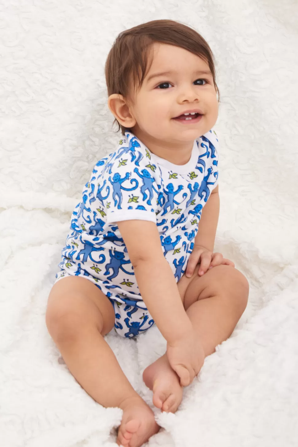 Roller Rabbit Infant Monkey Short Sleeve Onesie Blue Flash Sale