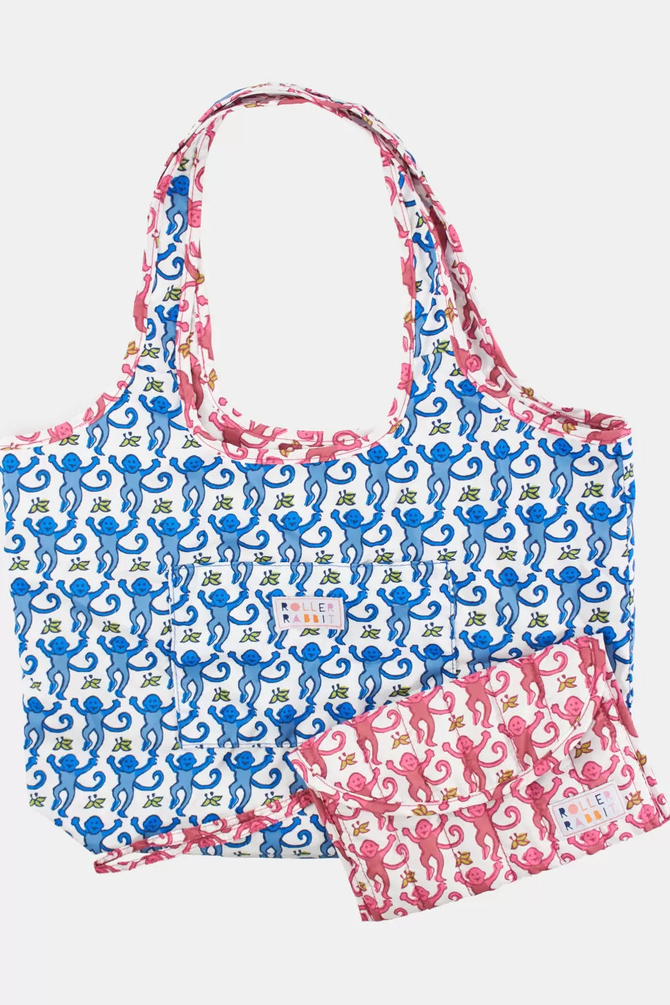 Roller Rabbit Monkey Reversible Shopping Tote Blue/Pink Sale