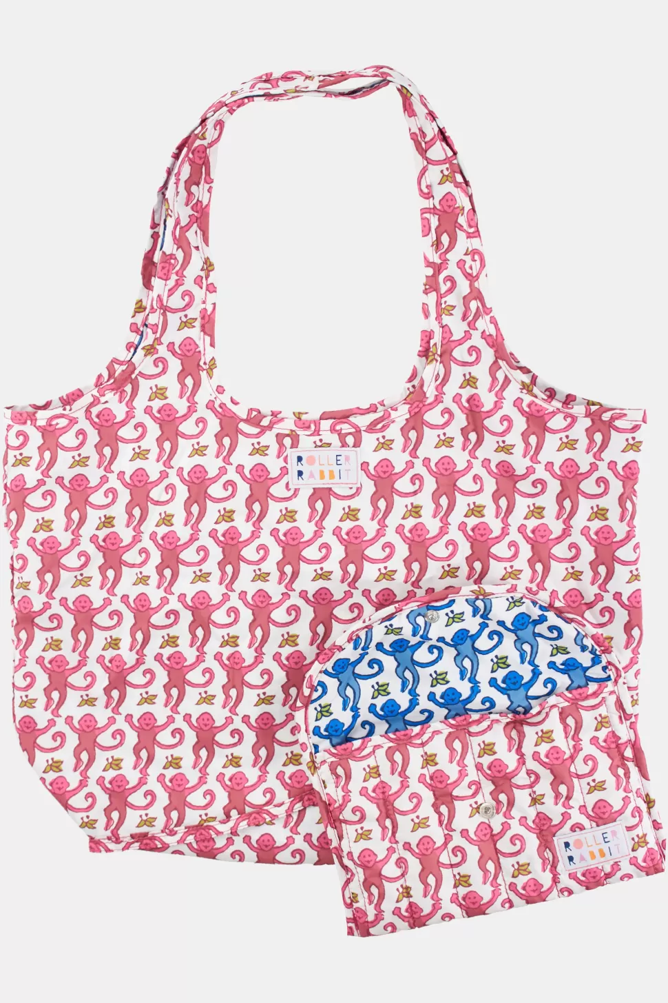 Roller Rabbit Monkey Reversible Shopping Tote Blue/Pink Sale