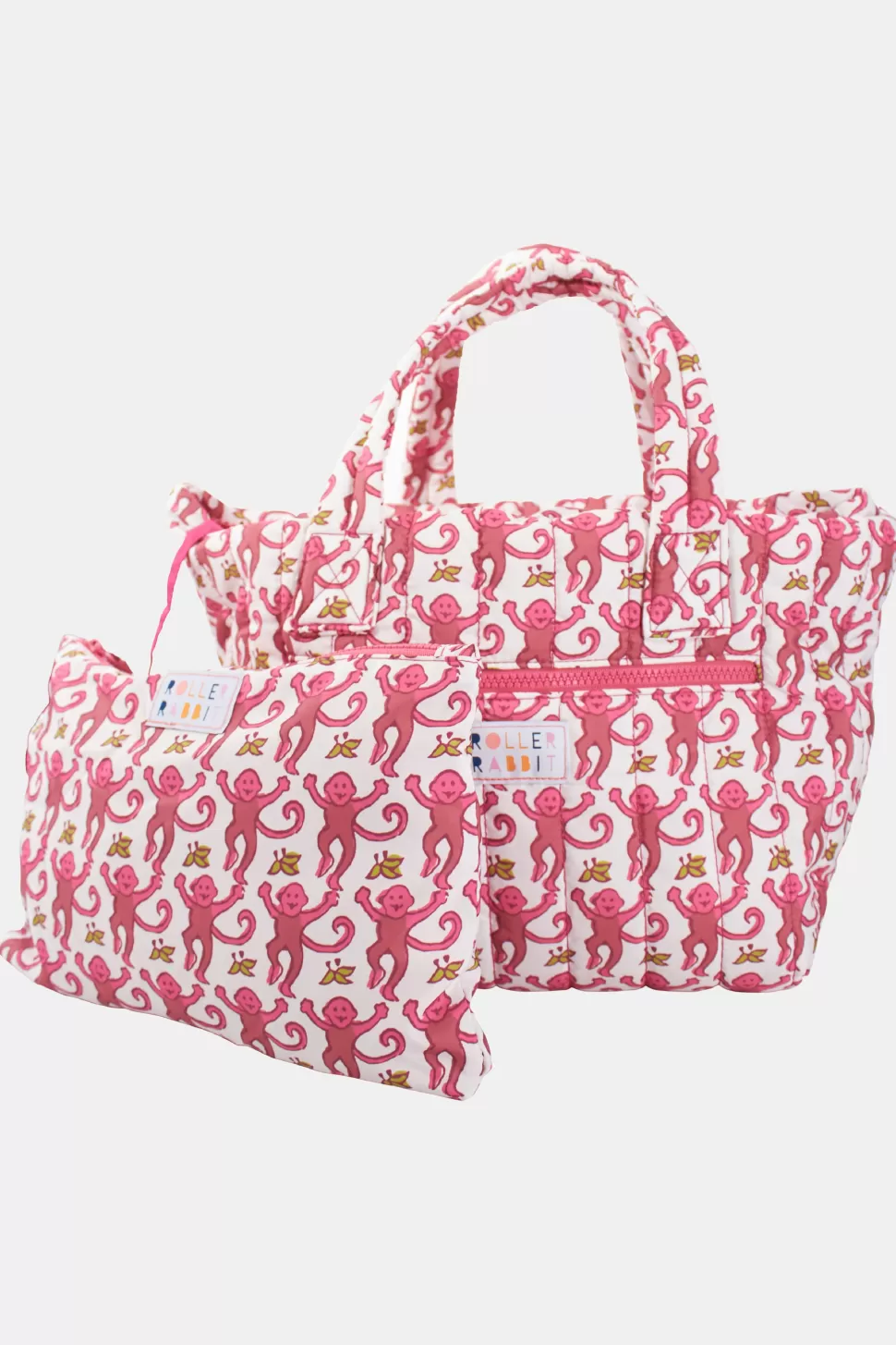 Roller Rabbit Monkey Small Quilted Tote Pink Sale