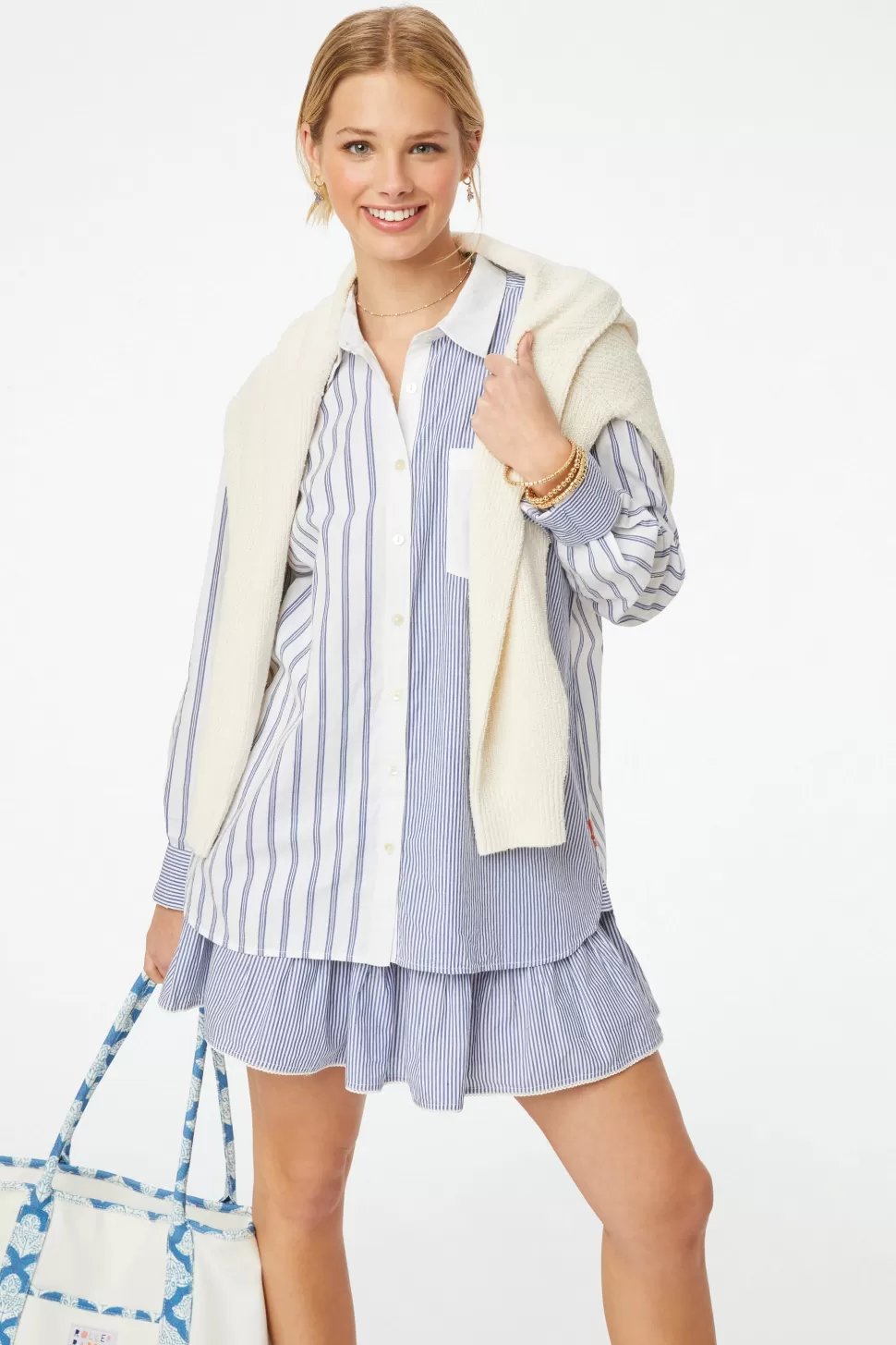 Roller Rabbit Pinstripe Boyfriend Shirt Blue Discount