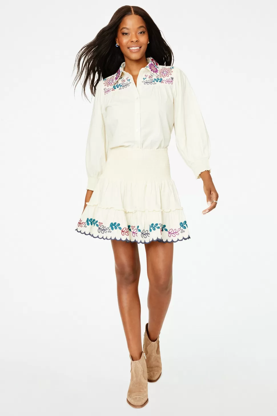 Roller Rabbit Veda Embroidered Noemie Shirt Ivory Cheap