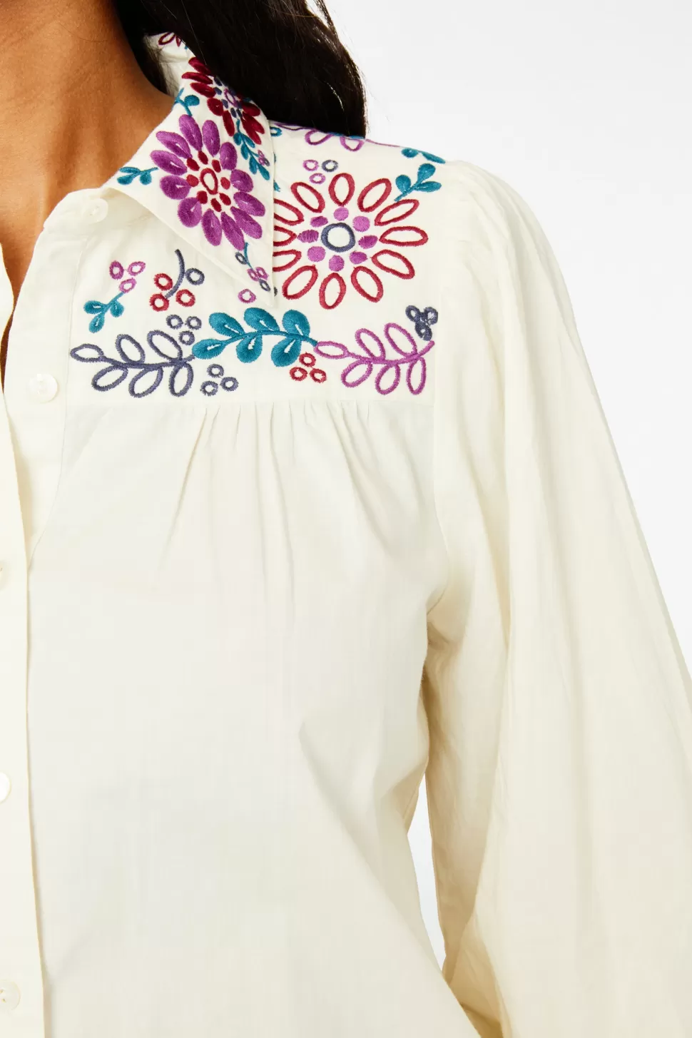 Roller Rabbit Veda Embroidered Noemie Shirt Ivory Cheap